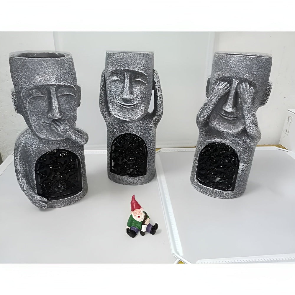 Solar Garden Sculpture Set Stone-Effect Human Figures