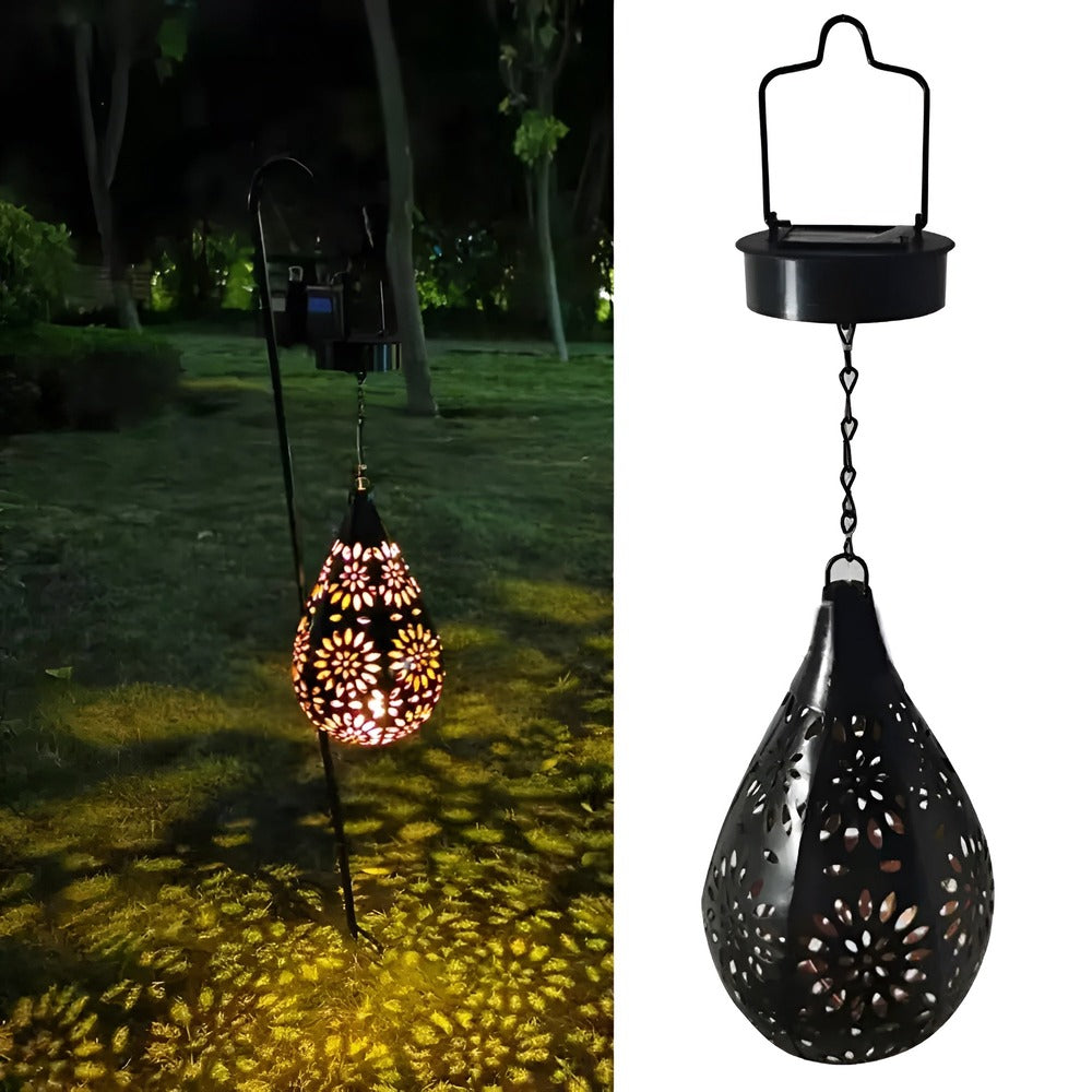 Solar Metal Outdoor Lantern with Decorative Pattern Garden Lighting