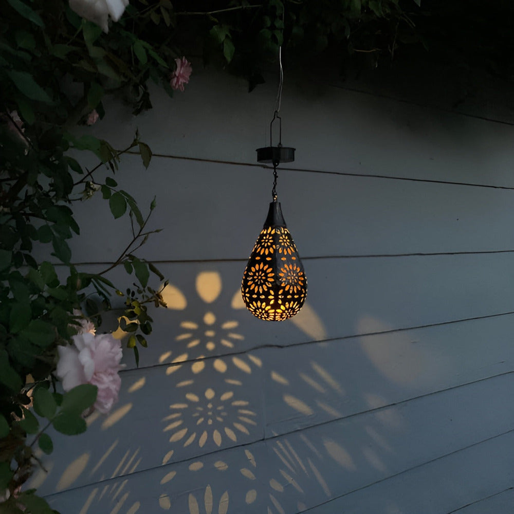 Solar Metal Outdoor Lantern with Decorative Pattern Garden Lighting