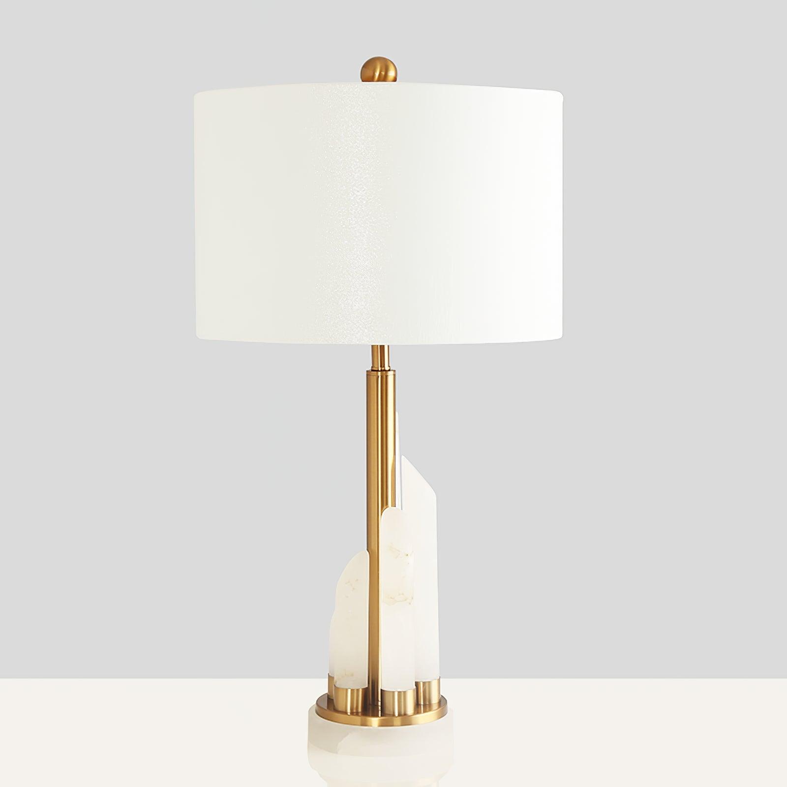 Alabaster Table Lamp with Cylindrical Fabric Shade
