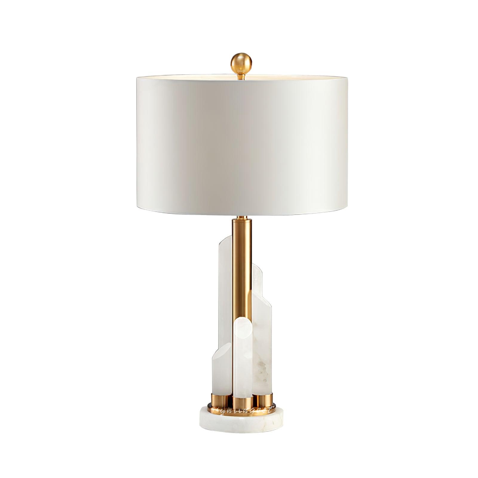 Alabaster Table Lamp with Cylindrical Fabric Shade