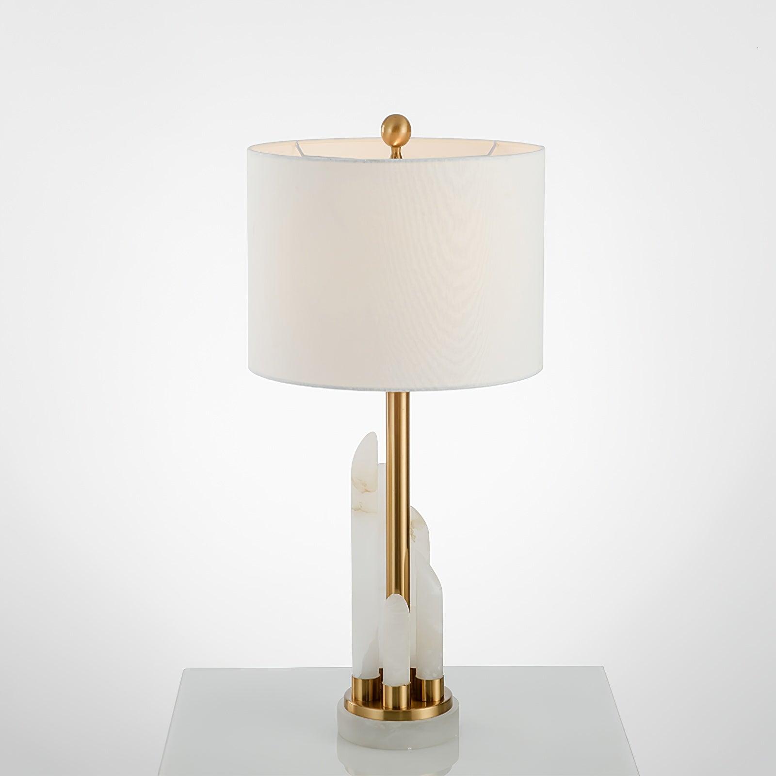 Alabaster Table Lamp with Cylindrical Fabric Shade