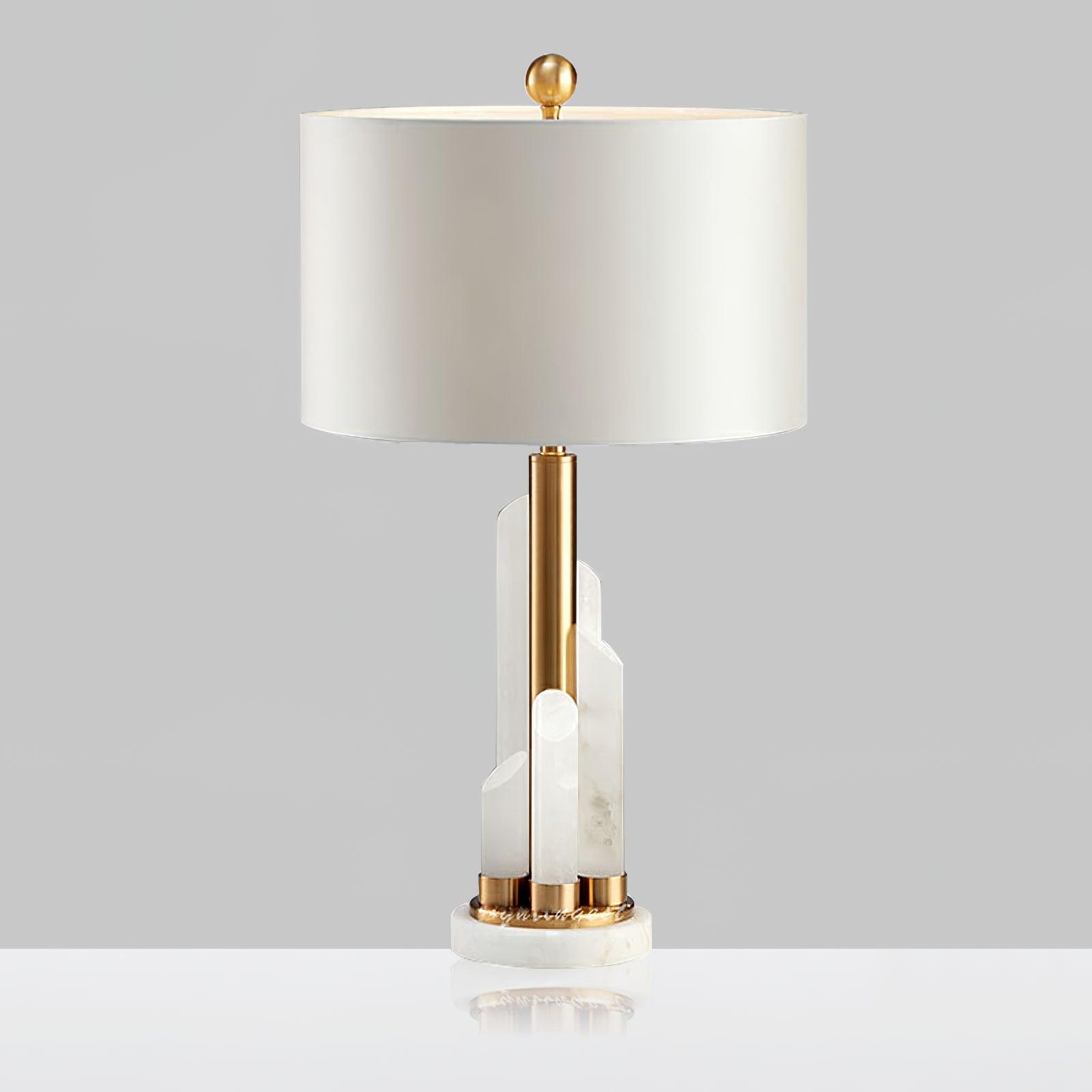 Alabaster Table Lamp with Cylindrical Fabric Shade