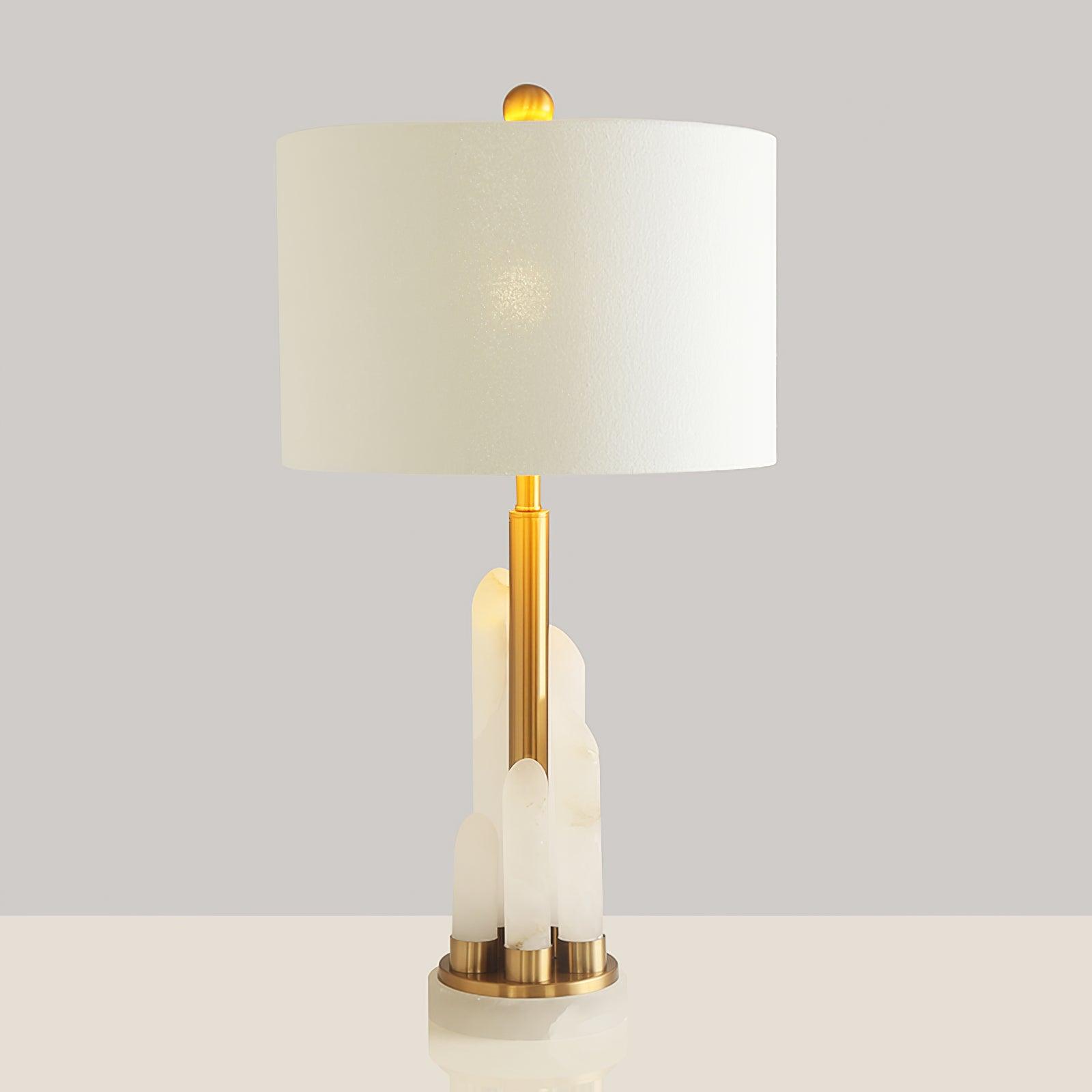 Alabaster Table Lamp with Cylindrical Fabric Shade