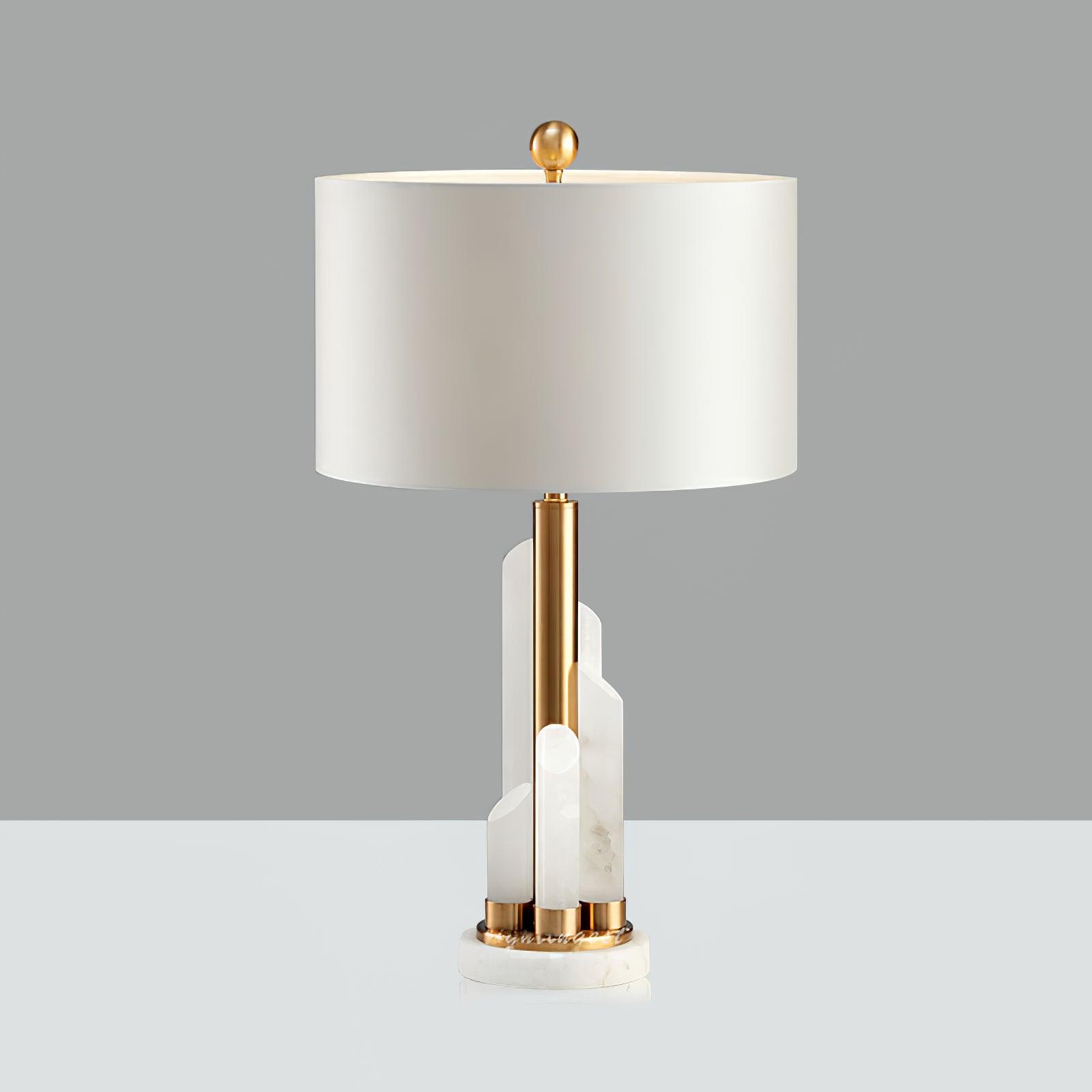 Alabaster Table Lamp with Cylindrical Fabric Shade