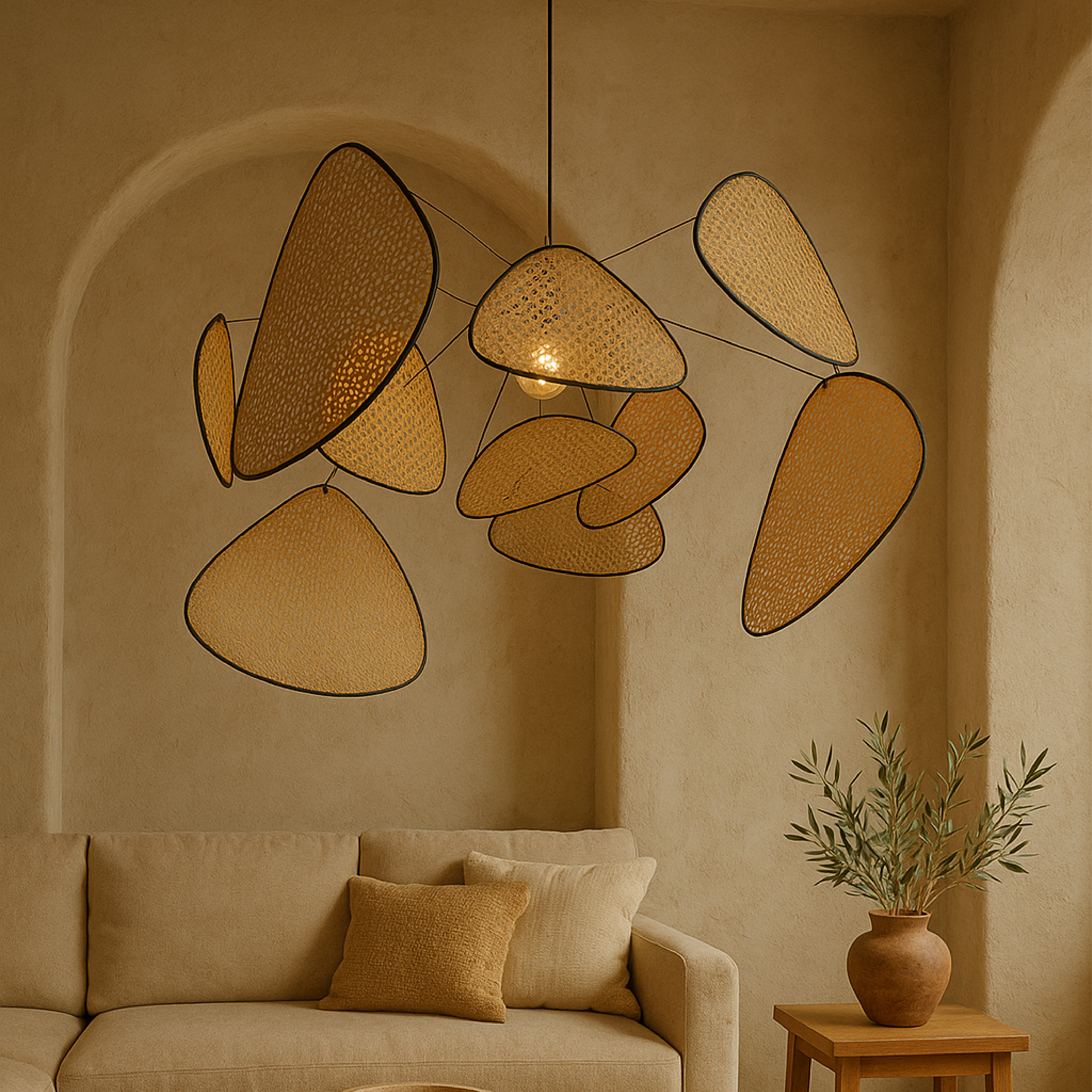 Organic Rattan Sculpture Pendant Light