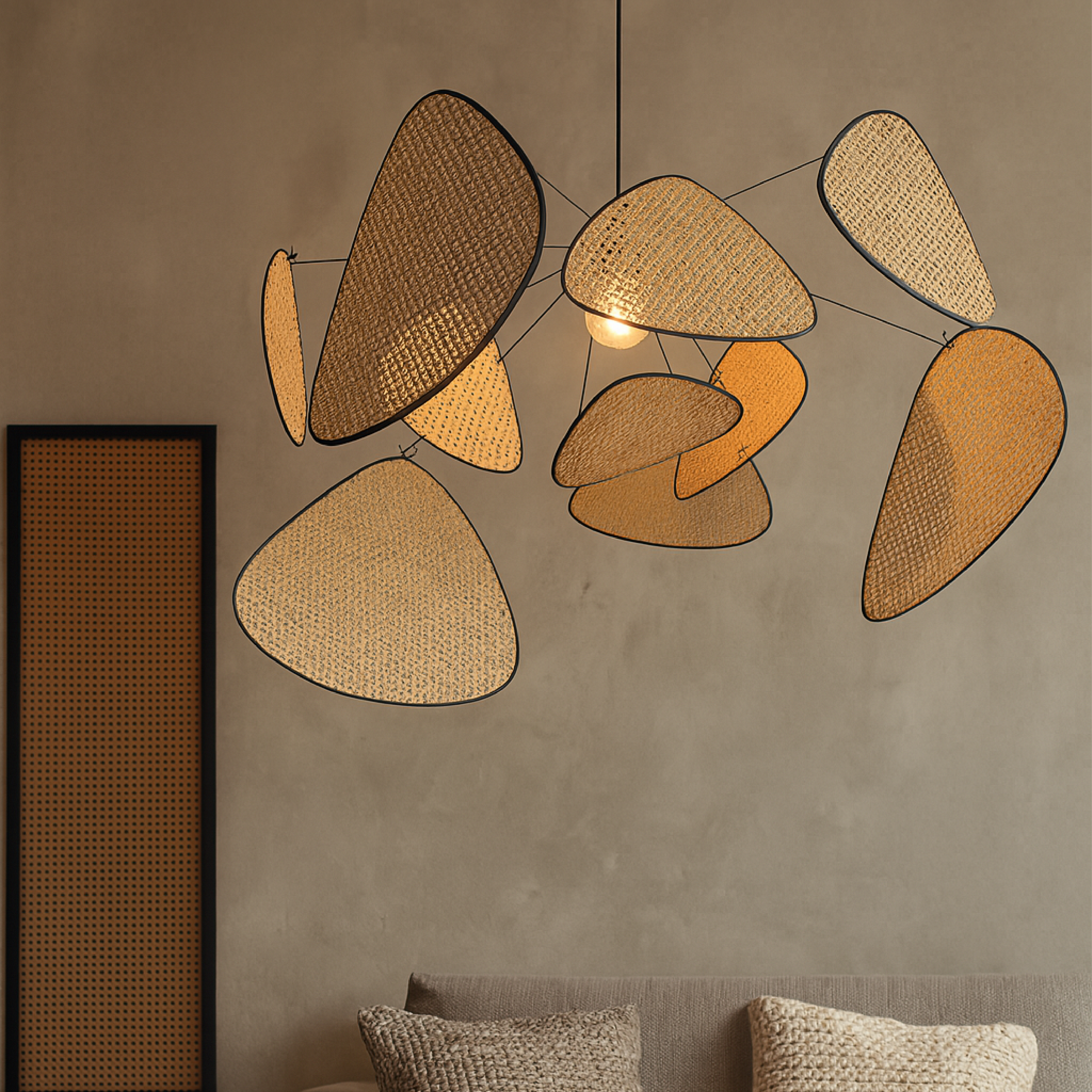 Organic Rattan Sculpture Pendant Light