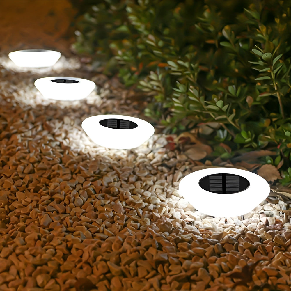 Outdoor solar ground lamp with warm white glow