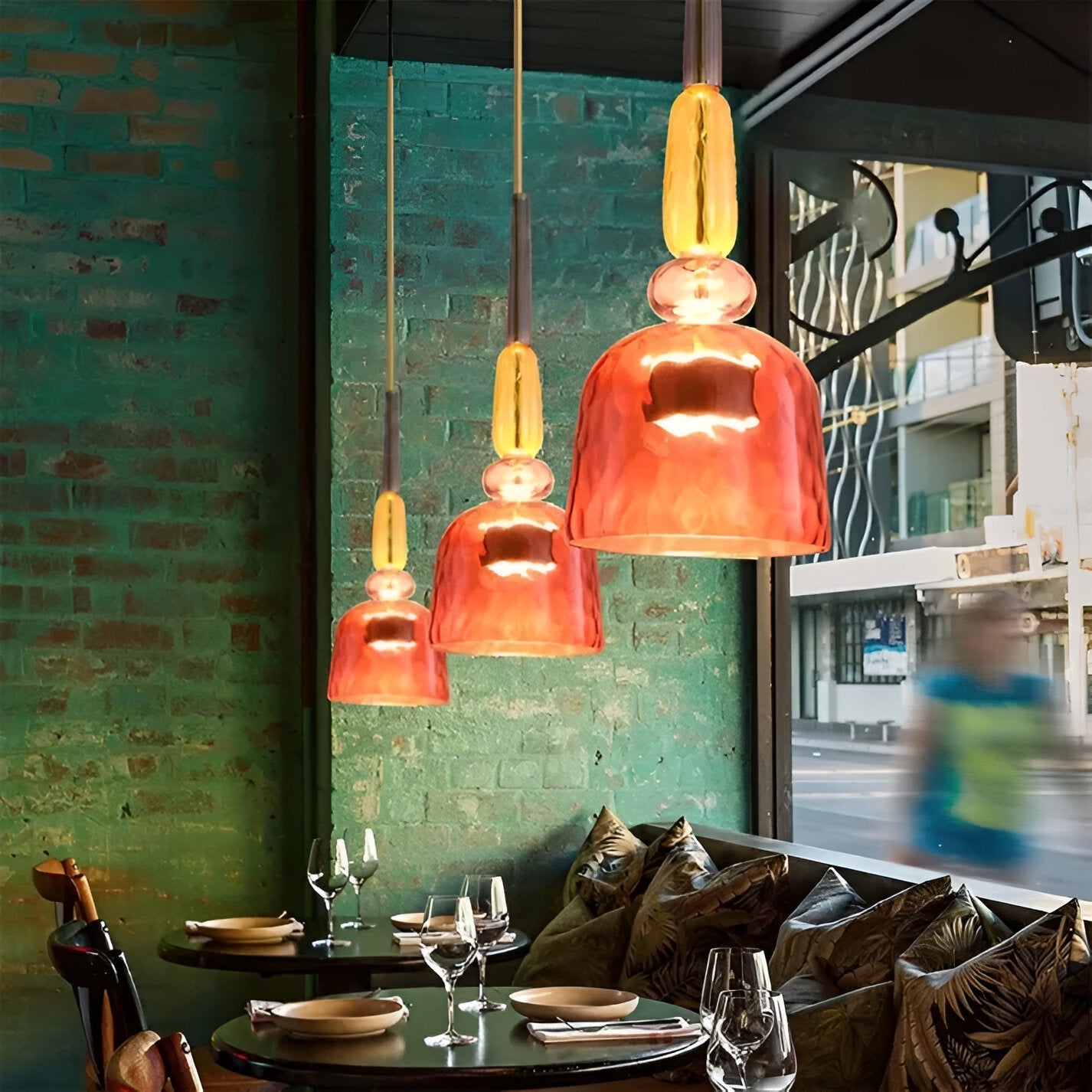 Pastel coloured glass pendant light with bell shade