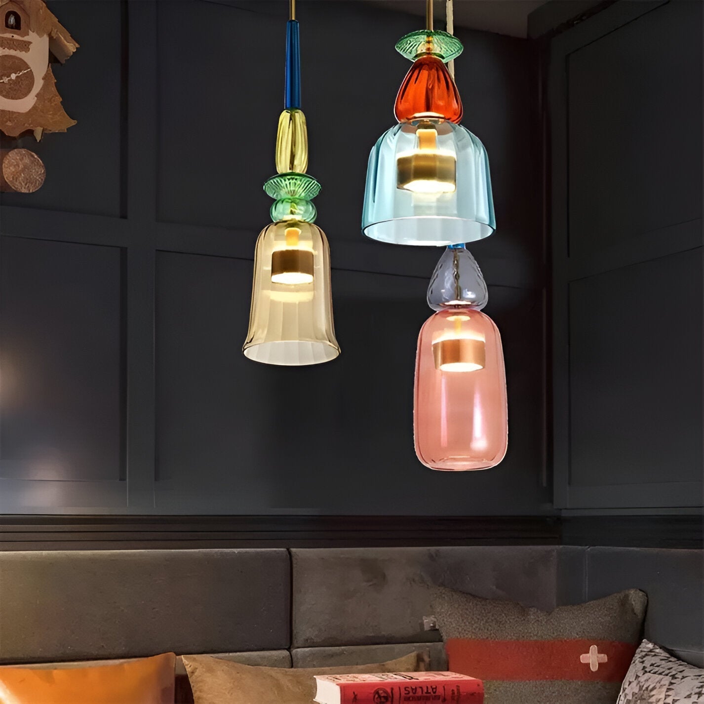 Pastel coloured glass pendant light with bell shade