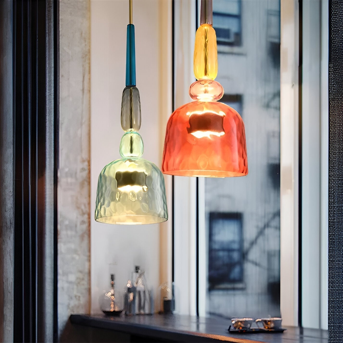 Pastel coloured glass pendant light with bell shade