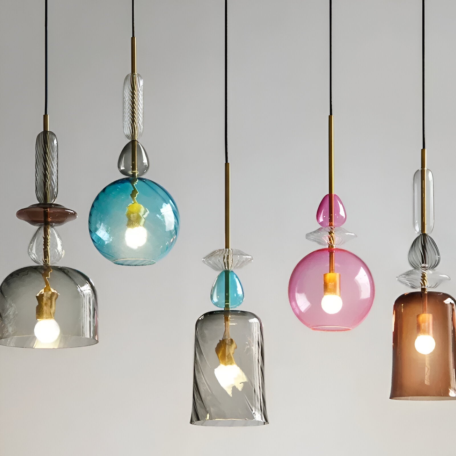 Pastel coloured glass pendant light with bell shade