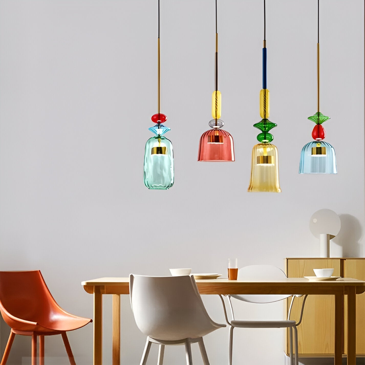 Pastel coloured glass pendant light with bell shade