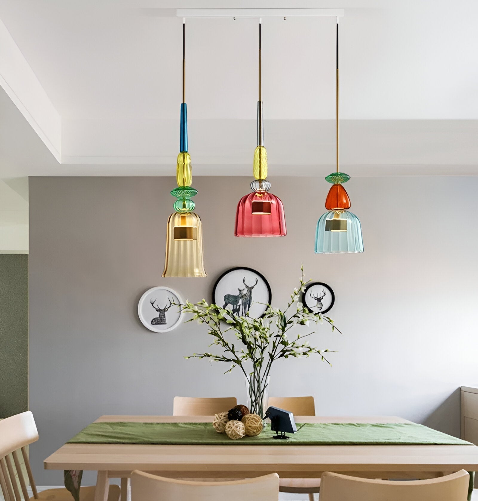 Pastel coloured glass pendant light with bell shade