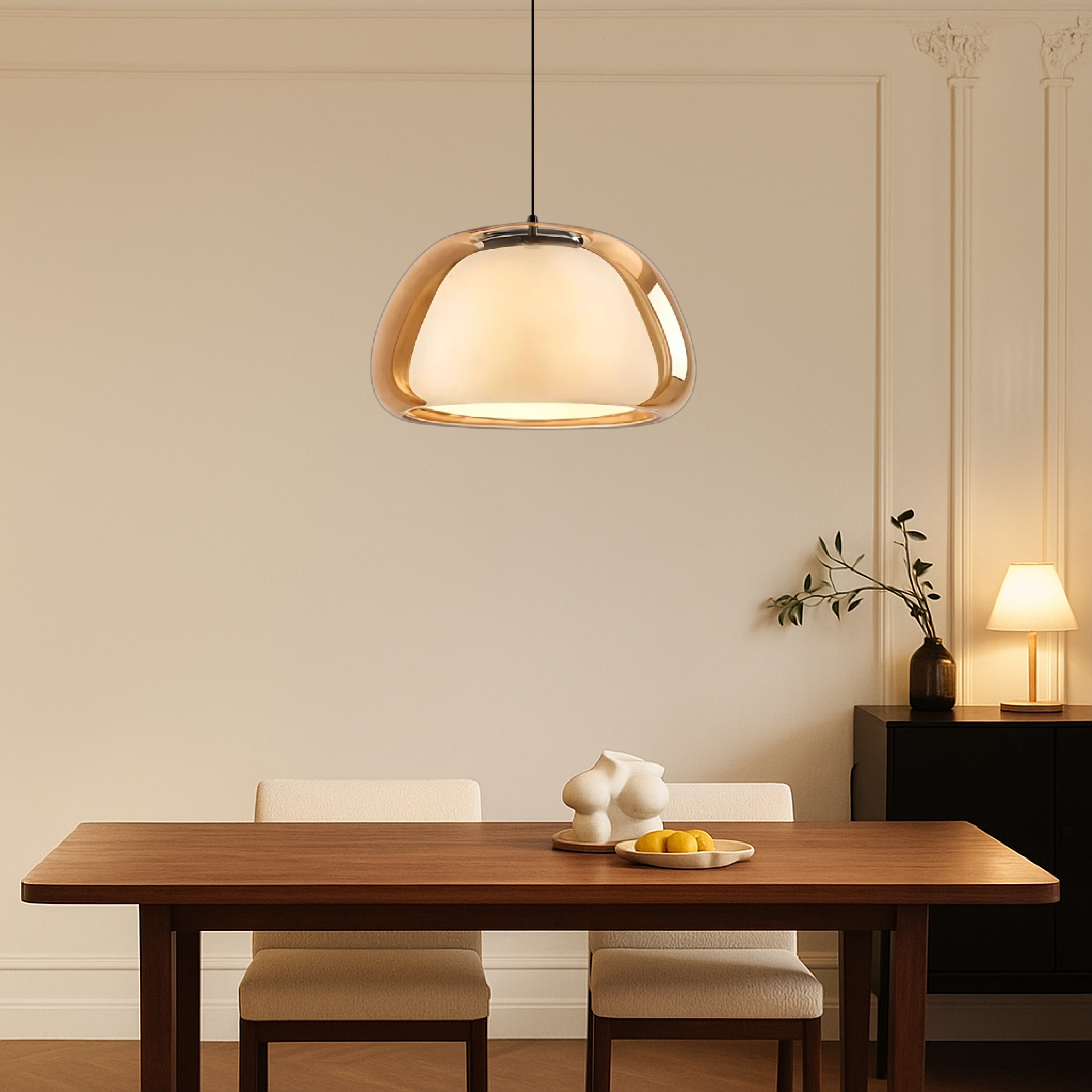 Pendant lamp with double glass jelly shaped shade