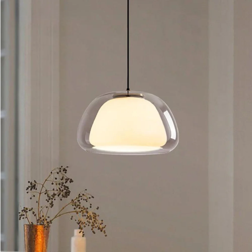 Pendant lamp with double glass jelly shaped shade