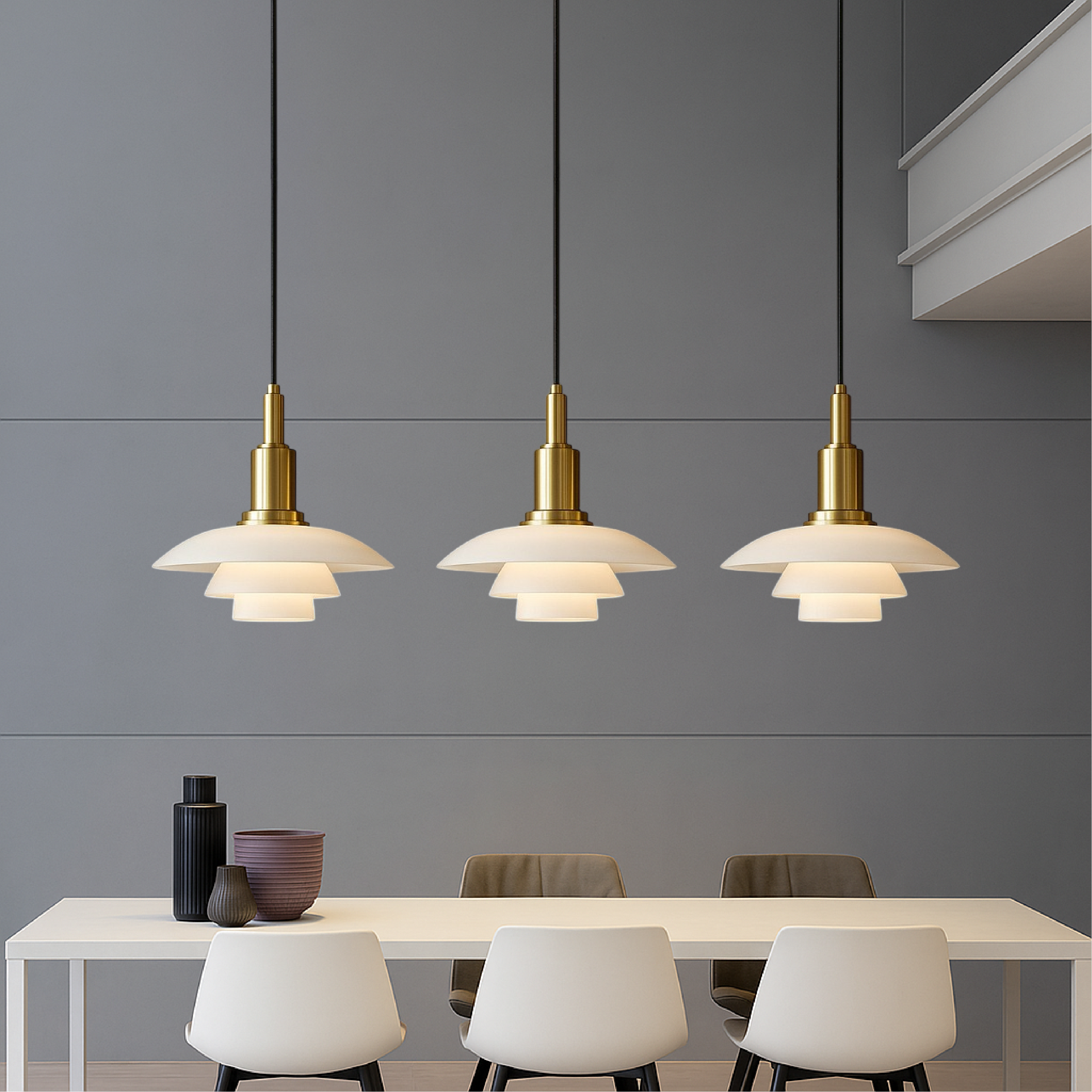 Pendant light with layered opal glass shade