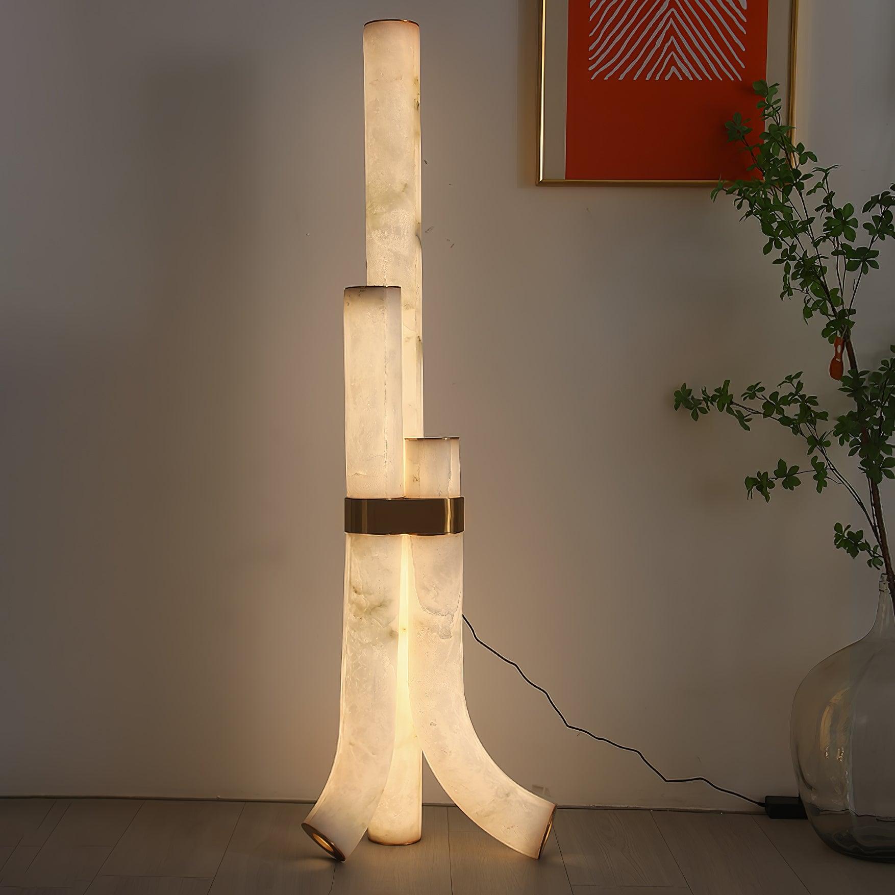Stone Floor Lamp with Tall Alabaster Light Panels
