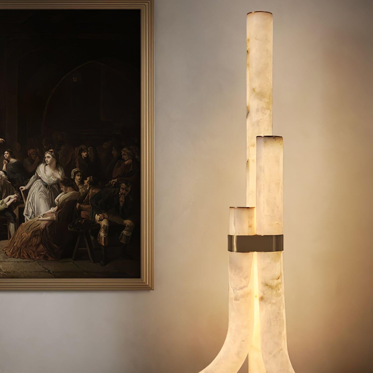 Stone Floor Lamp with Tall Alabaster Light Panels