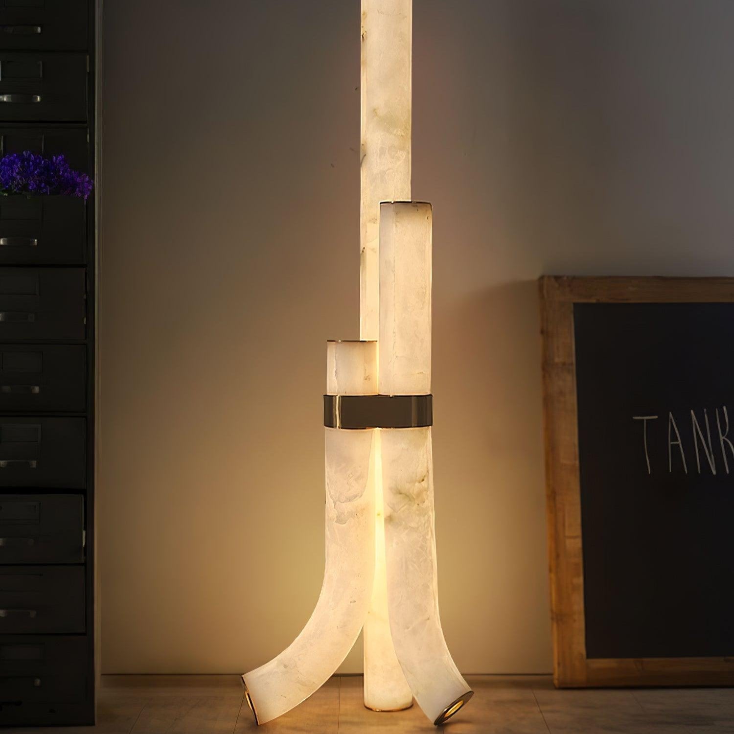 Stone Floor Lamp with Tall Alabaster Light Panels
