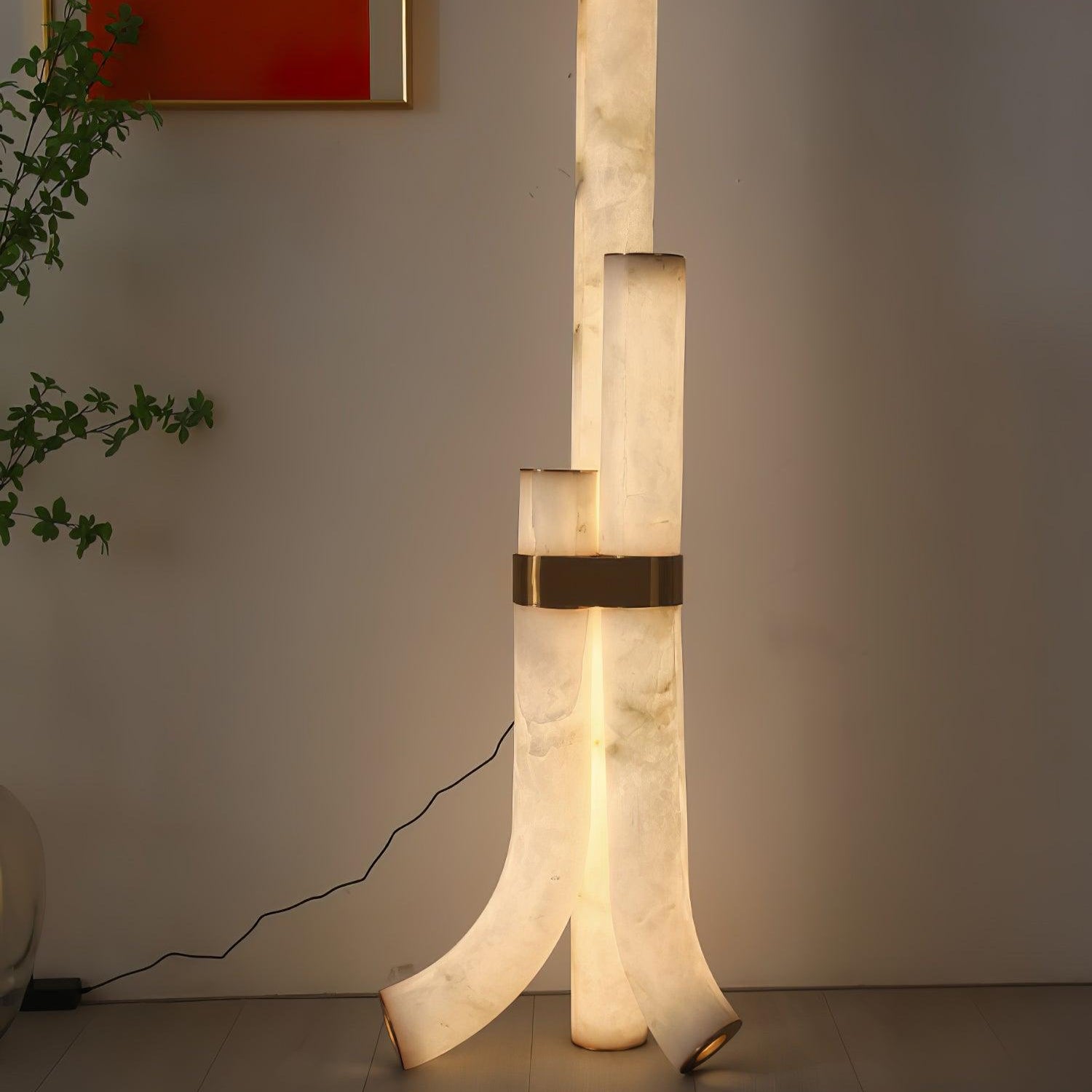 Stone Floor Lamp with Tall Alabaster Light Panels