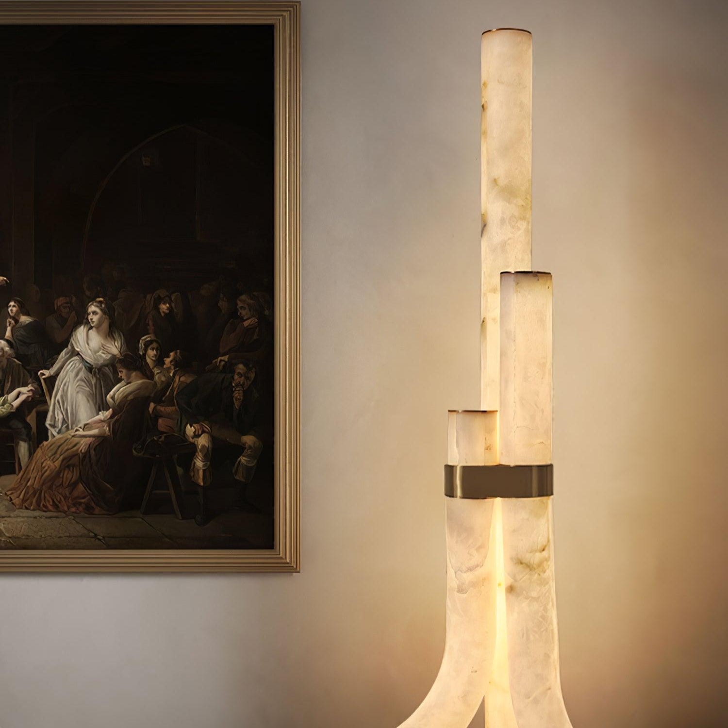 Stone Floor Lamp with Tall Alabaster Light Panels