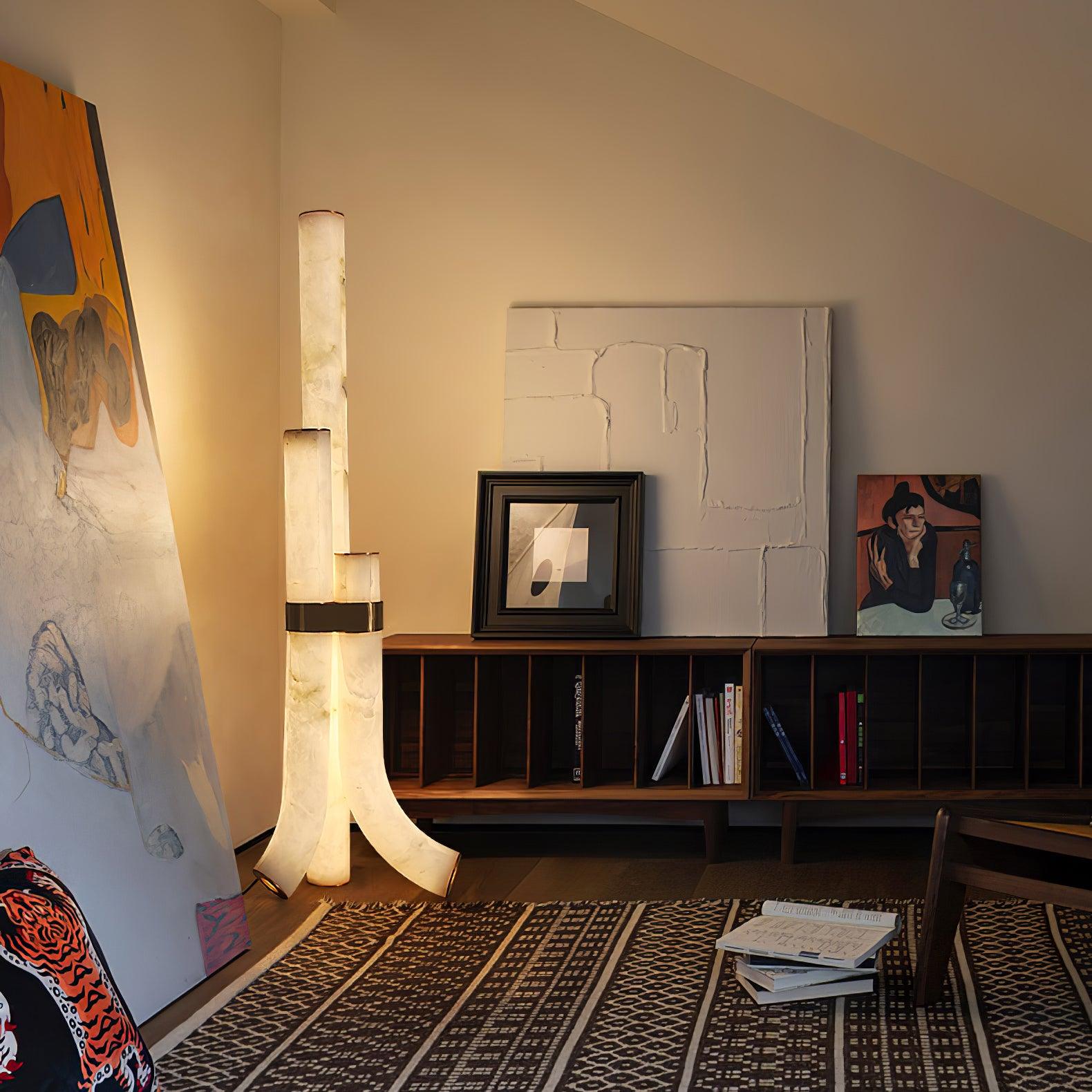 Stone Floor Lamp with Tall Alabaster Light Panels