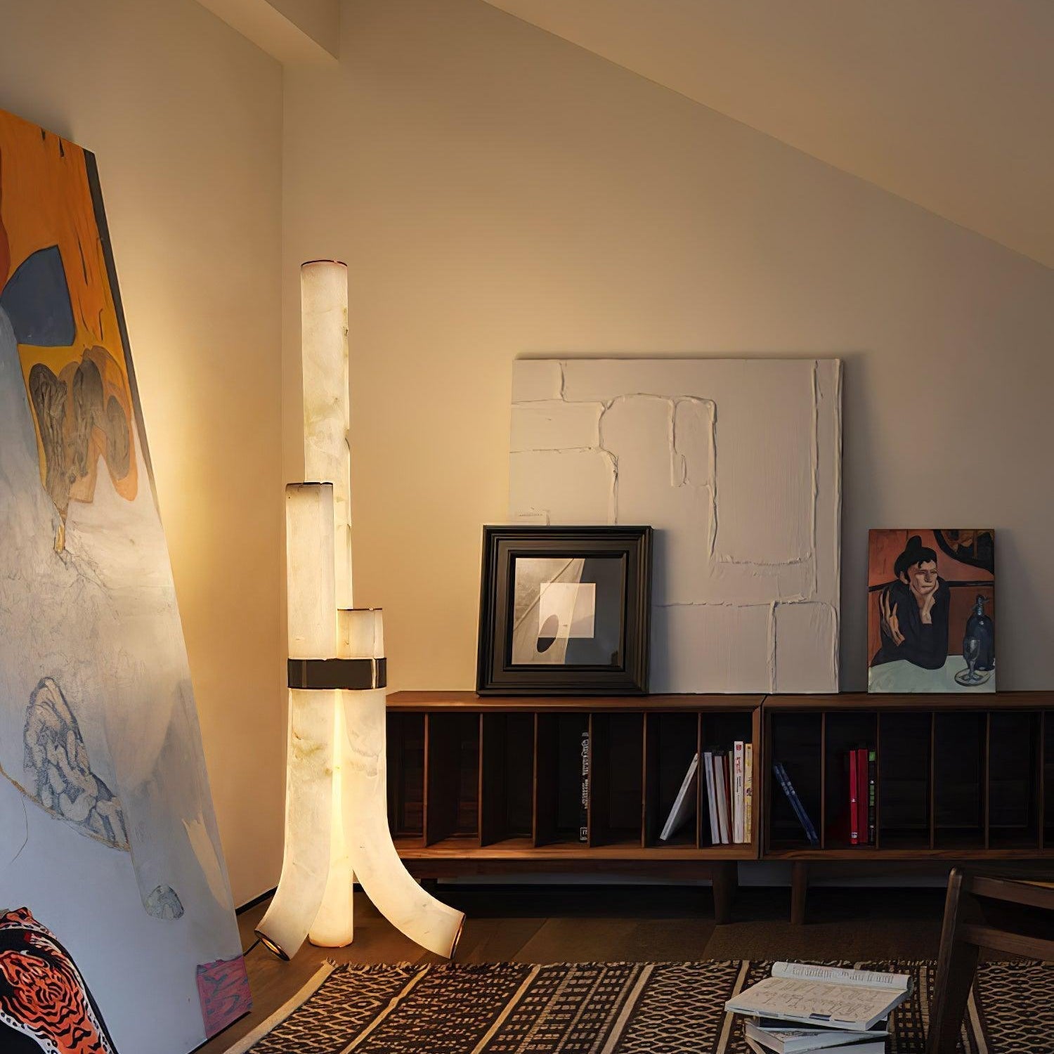 Stone Floor Lamp with Tall Alabaster Light Panels