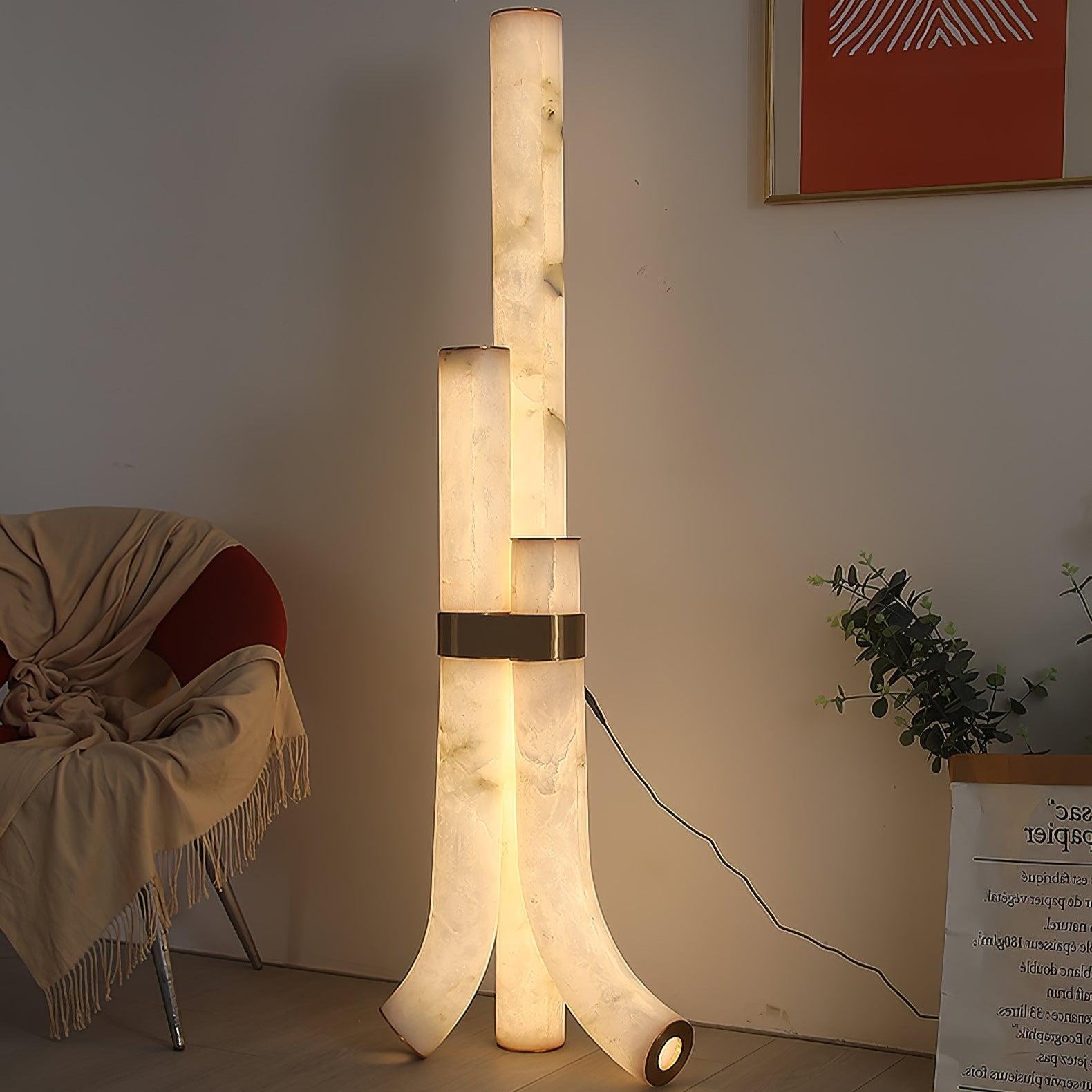 Stone Floor Lamp with Tall Alabaster Light Panels