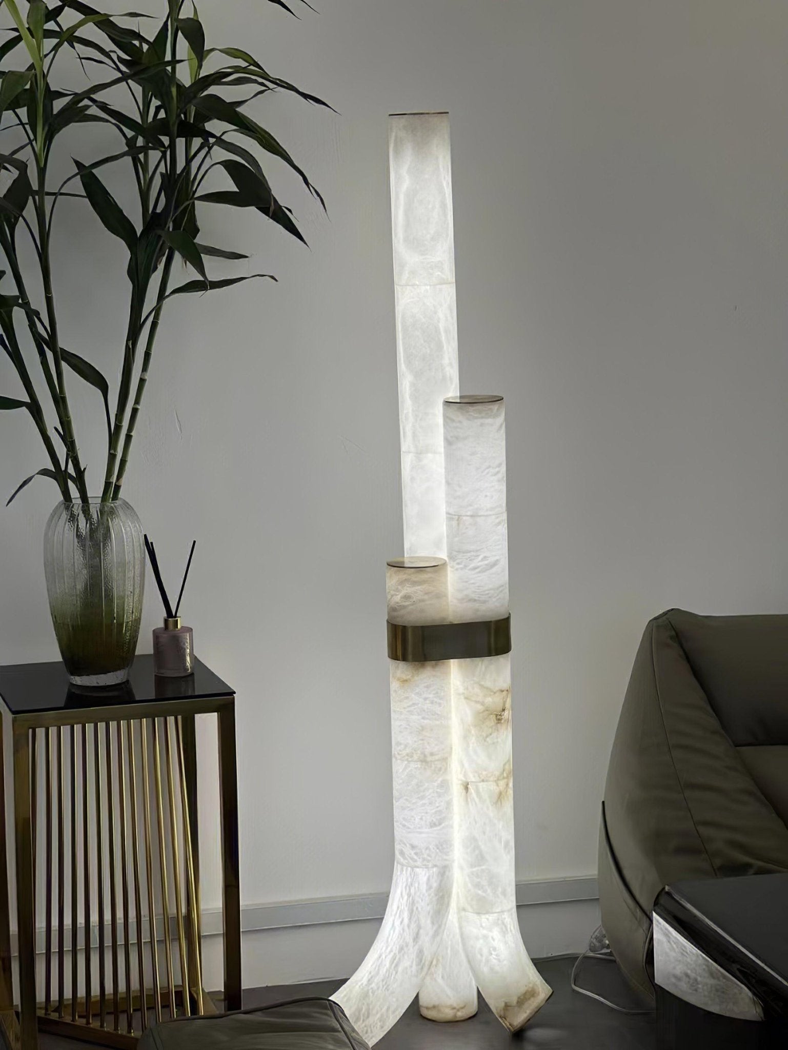 Stone Floor Lamp with Tall Alabaster Light Panels