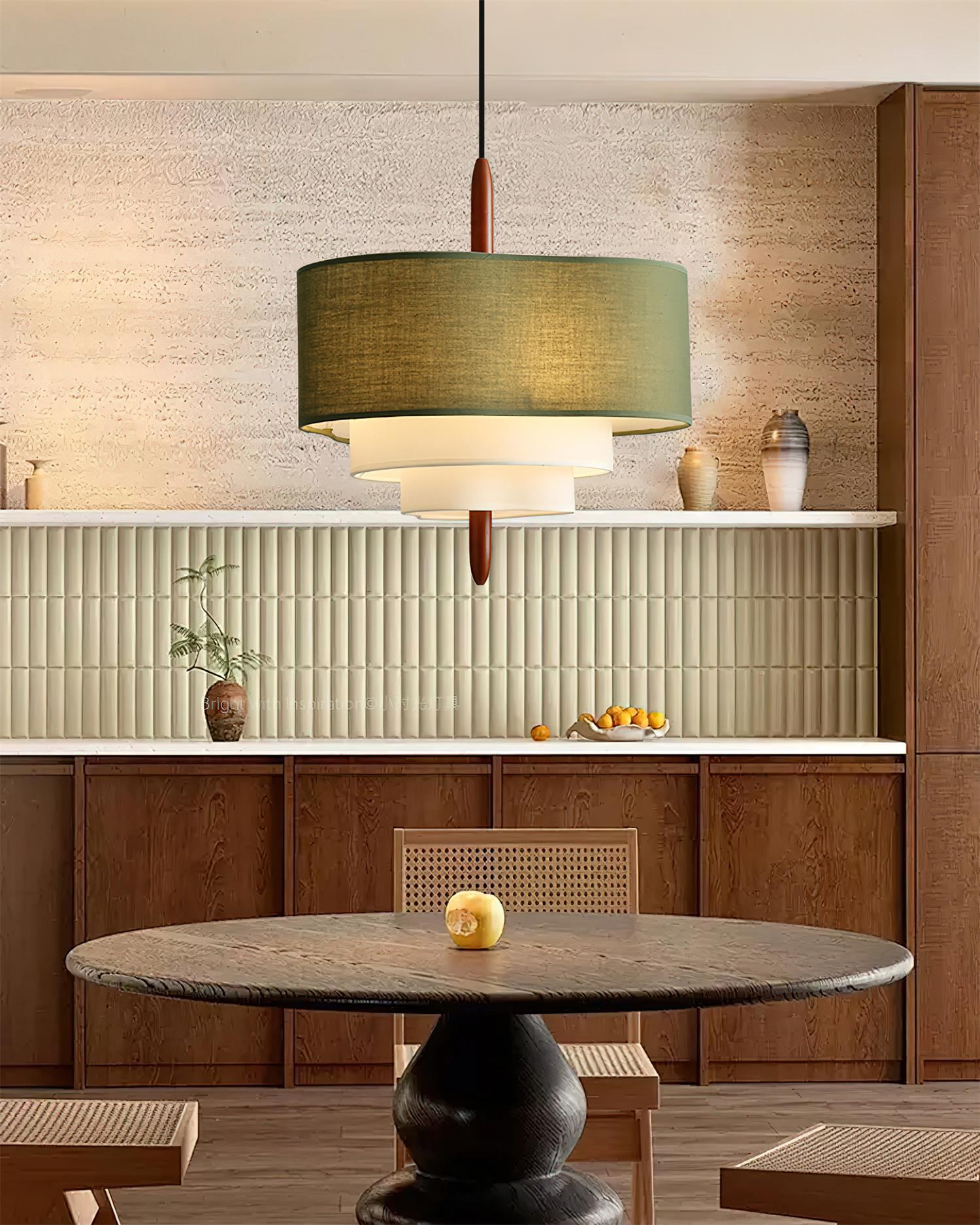 Layered Linen Drum Pendant Light