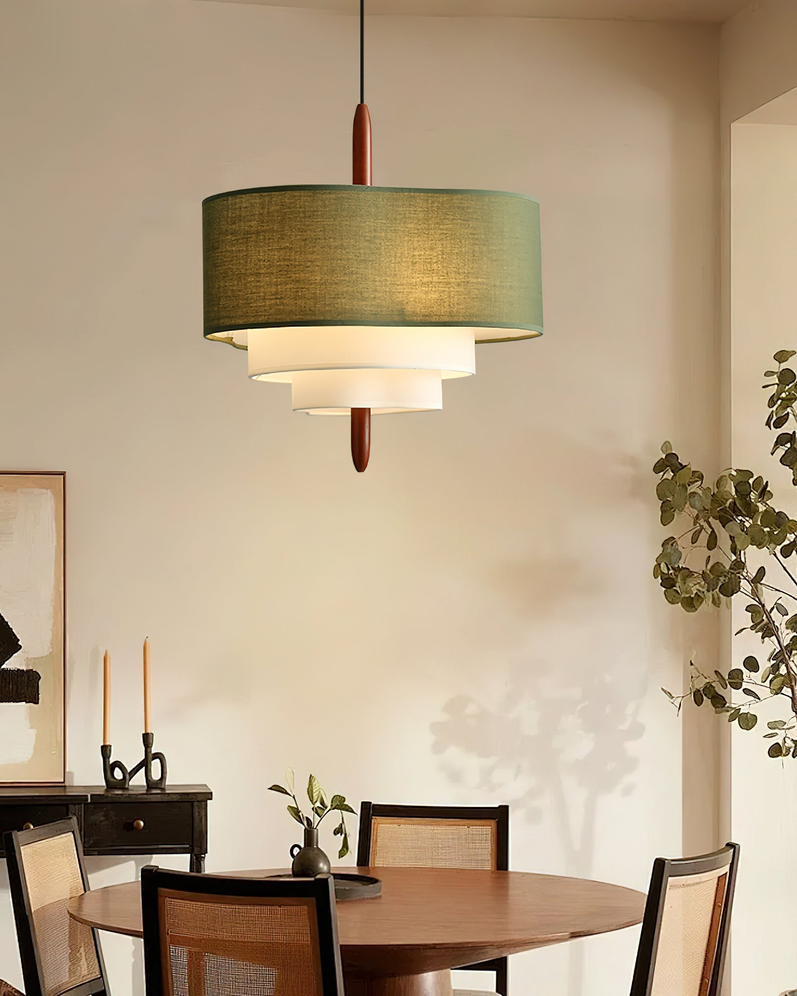 Layered Linen Drum Pendant Light