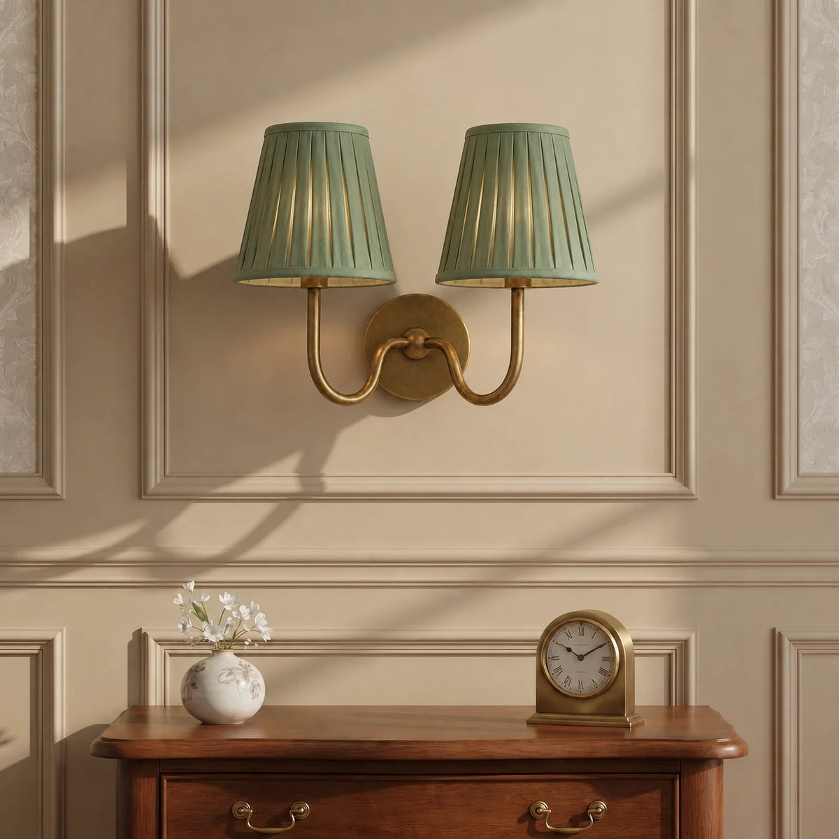 Retro Brass Wall Lamp with Pleated Linen Shade