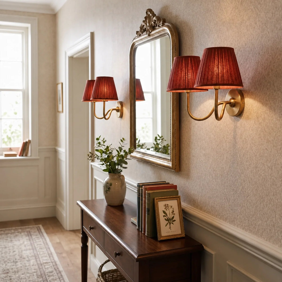 Retro Brass Wall Lamp with Pleated Linen Shade