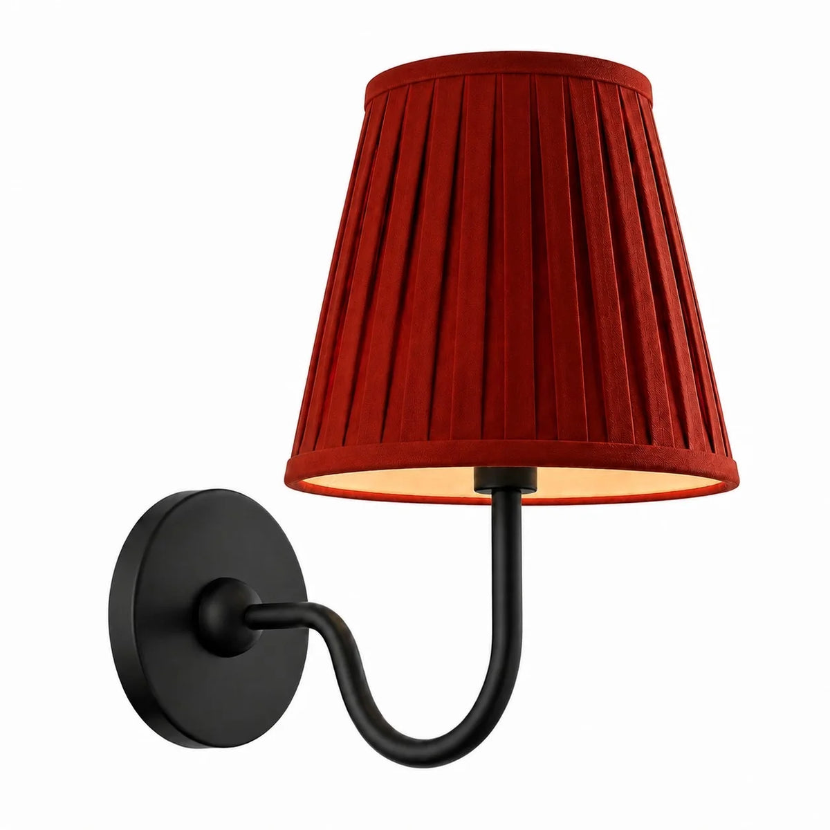 Retro Brass Wall Lamp with Pleated Linen Shade – Red Pleated