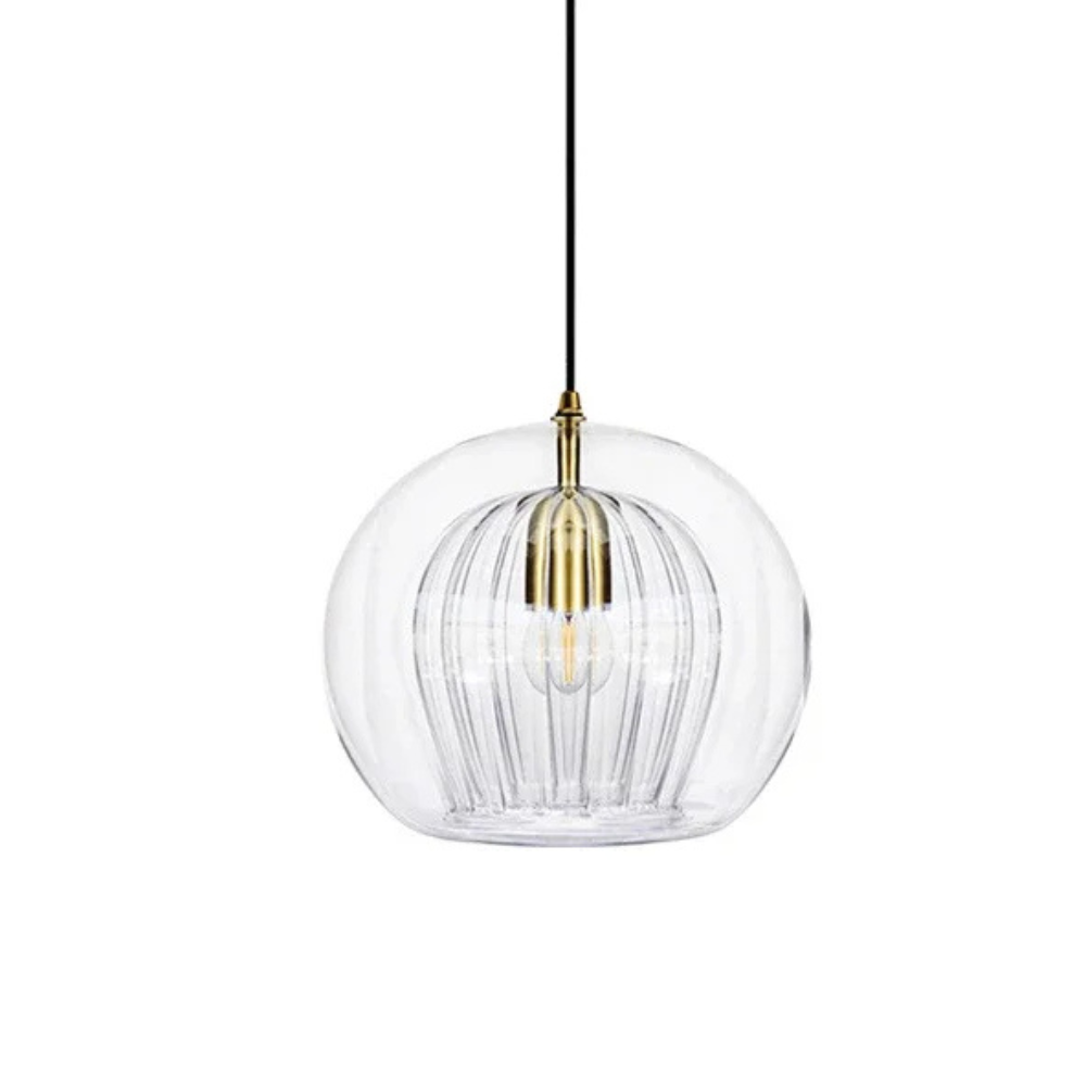 Round glass ceiling pendant with brass fitting