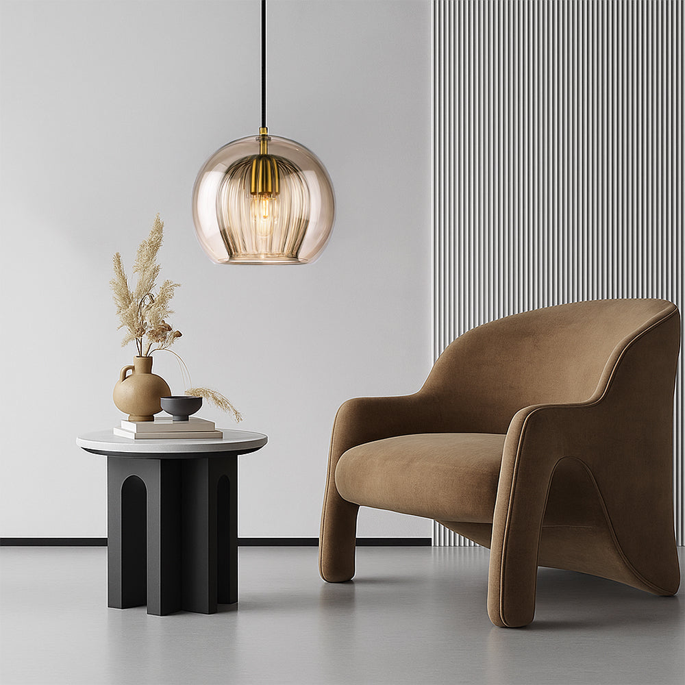 Round glass ceiling pendant with brass fitting