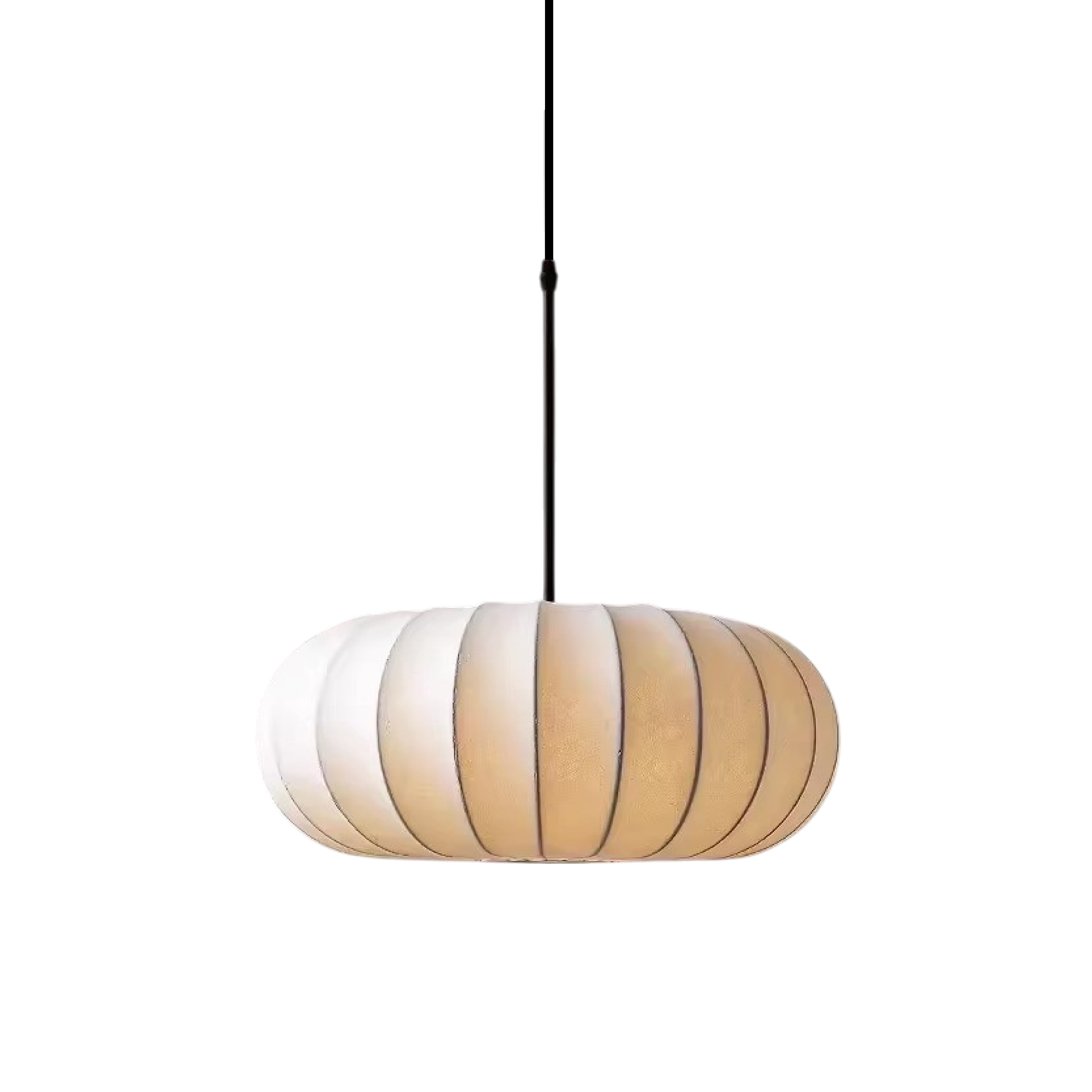 Round lantern pendant light with ribbed fabric shade