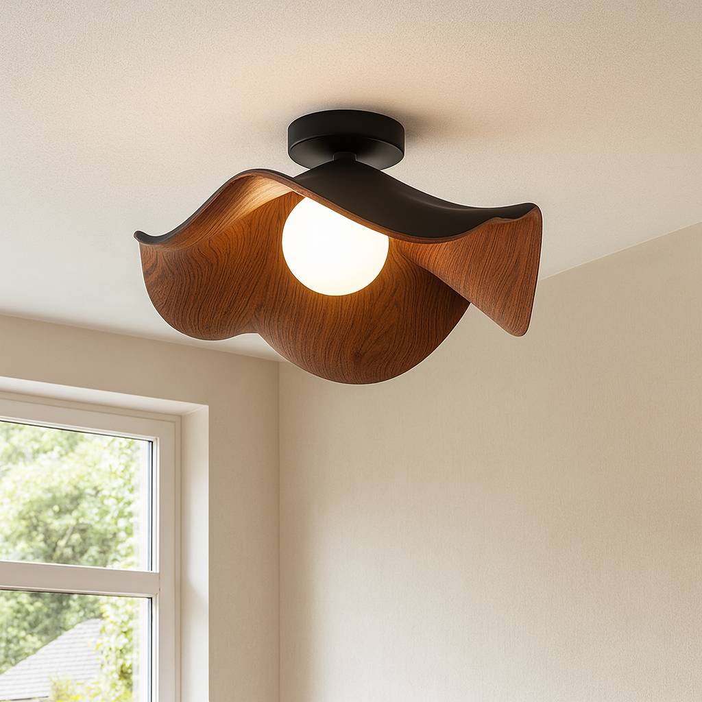 Sculpted Wood Flower Ceiling Light