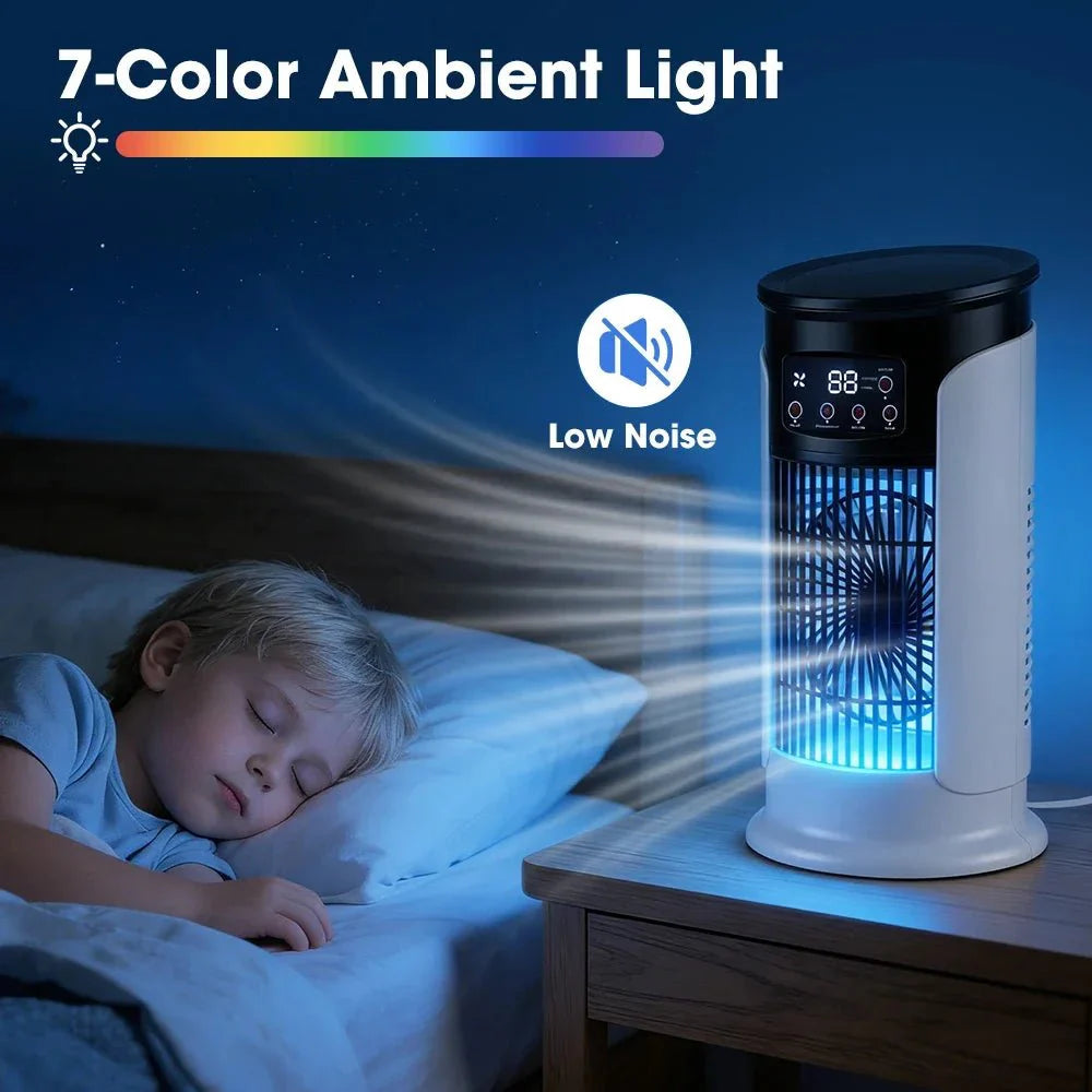 3-in-1 draagbare aircooler ventilator met luchtbevochtiger en LED-nachtlampje