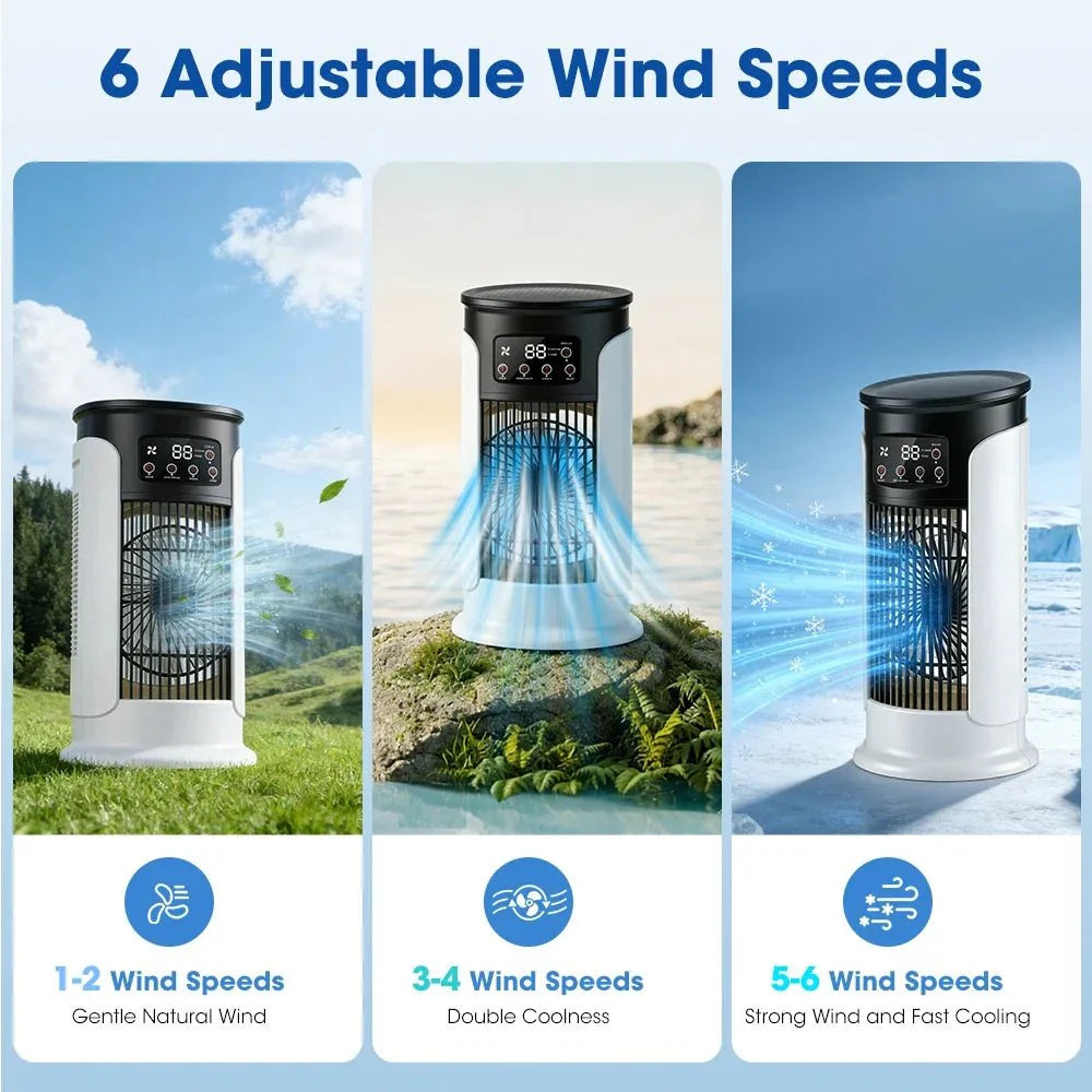 3-in-1 draagbare aircooler ventilator met luchtbevochtiger en LED-nachtlampje