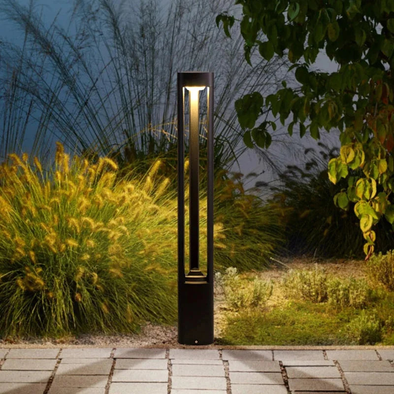 Outdoor LED Bollard Light Black Rectangular Garden Path Lamp