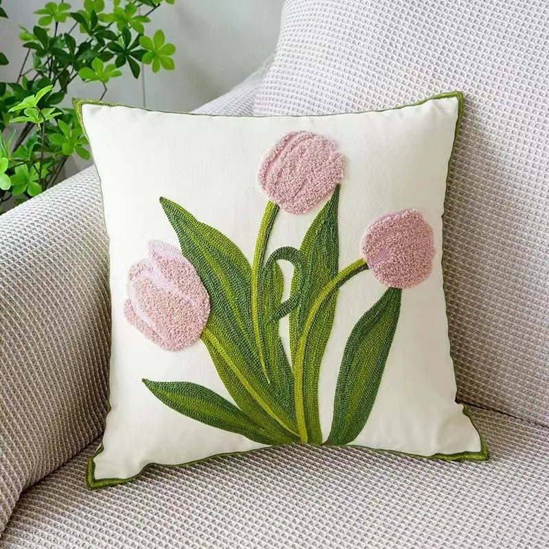Bloem Kussenhoes Geborduurde Kussensloop Decoratieve Hoes