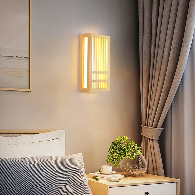 Japandi Houten Wandlamp LED Minimalistische Decoratieve Sconces