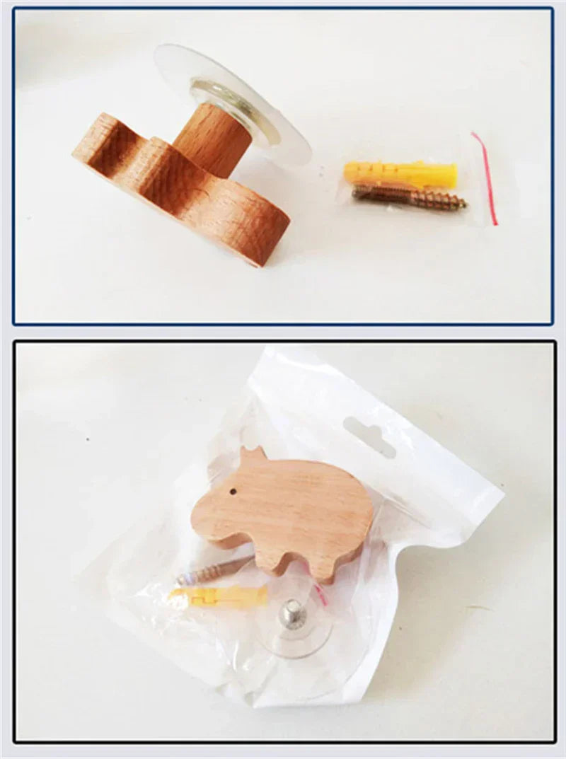 Wooden Animal Wall Hooks Coat Adhesive Hook Rack