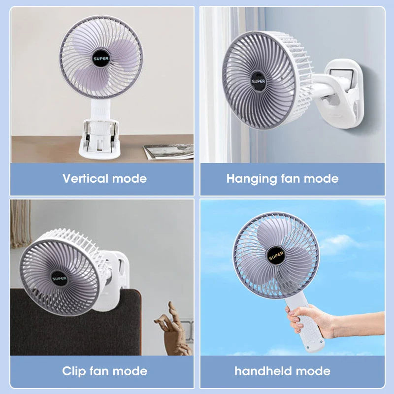 Portable Handheld Fan with Detachable Base and Wall Mount