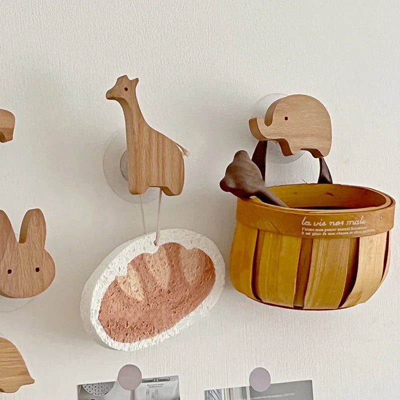 Wooden Animal Wall Hooks Coat Adhesive Hook Rack