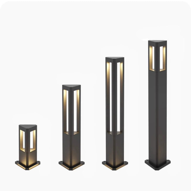 Outdoor LED Bollard Light Black Rectangular Garden Path Lamp