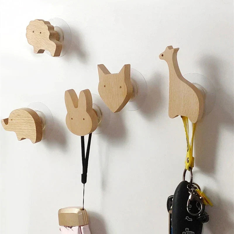 Wooden Animal Wall Hooks Coat Adhesive Hook Rack