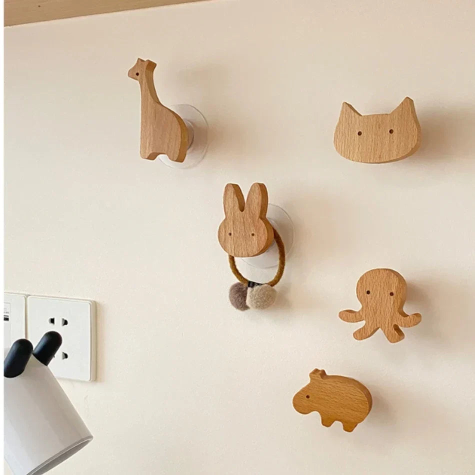 Wooden Animal Wall Hooks Coat Adhesive Hook Rack